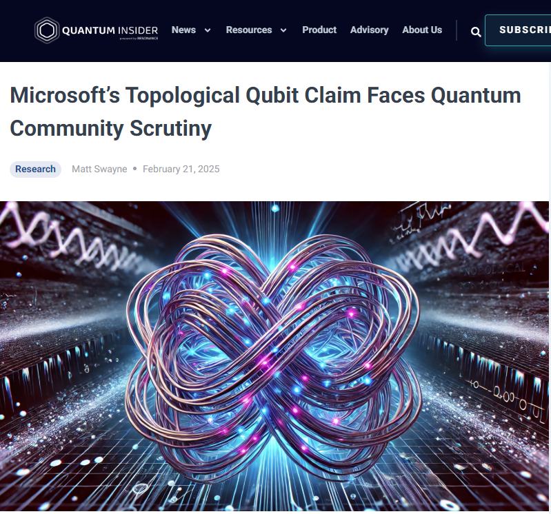 MS의 위상 큐비트 주장, 양자 커뮤니티 검토 직면